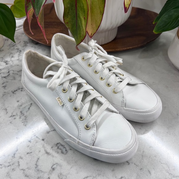 Keds Shoes - Keds Jump Kick White Leather Low Top Sneakers Gold Eyelets Womens 9.5 WH63681